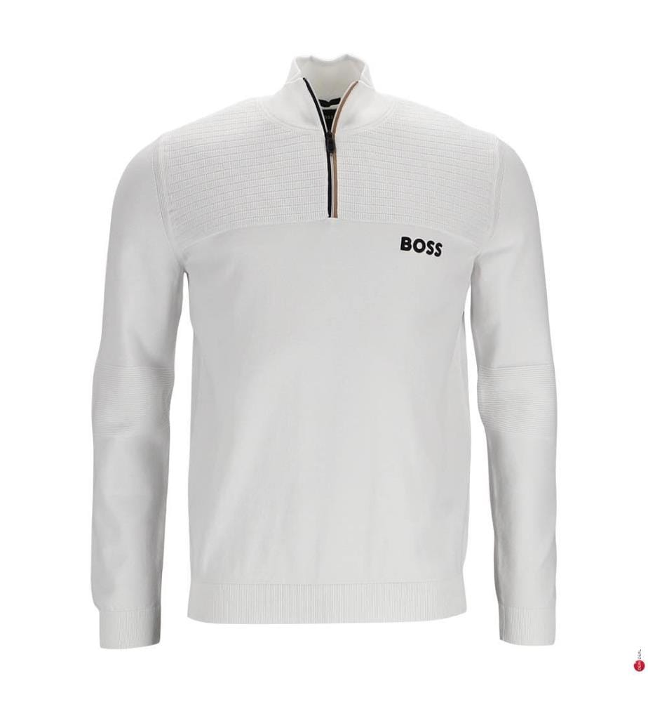 Pull en coton mélangé déperlant à encolure zippée - Blanc