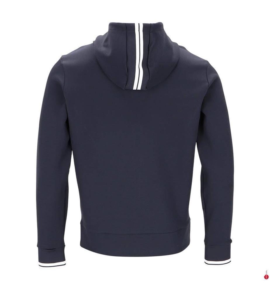 Sweat à capuche zippé en coton mélangé à rayures - Bleu Foncé