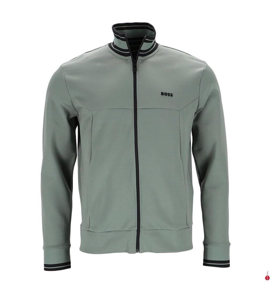 Sweat zippé en coton mélangé avec finitions à rayures - Vert