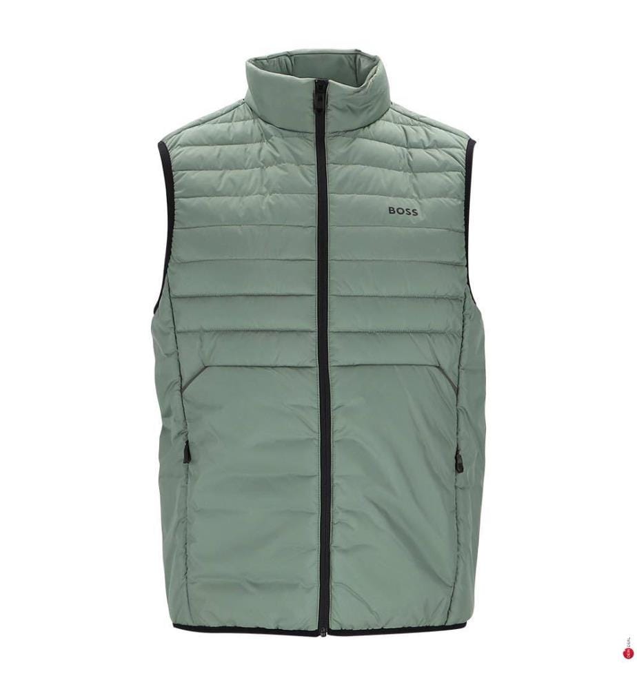 Water-repellent sleeveless down jacket with decorative reflective details - Green