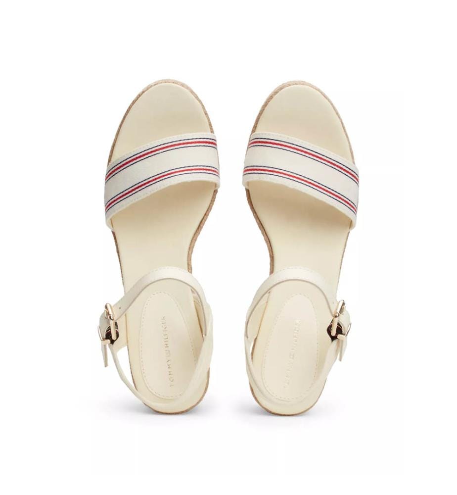 Sandales Compensées Shirting Trim - Blanc et Beige