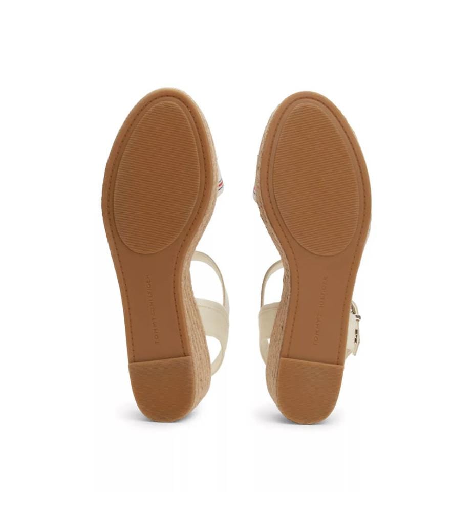 Sandales Compensées Shirting Trim - Blanc et Beige