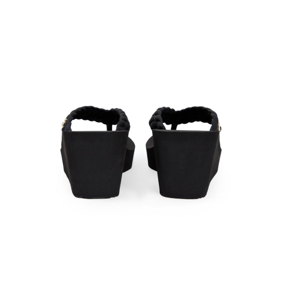 Tongs compensées à bride tressée - Noir