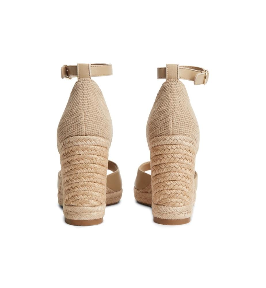 Espadrilles à Talon Compensé en Cuir - Beige