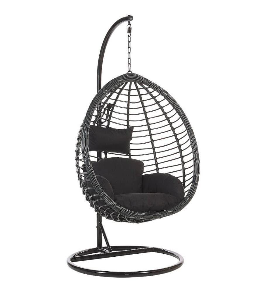 Beliani Ensemble De Salon Ou Jardin 2 Chaises Fauteuils Type Spaghetti Et Petite Table Basse En Rotin PE Noir Et Acier Design Industriel Tendance : Beliani