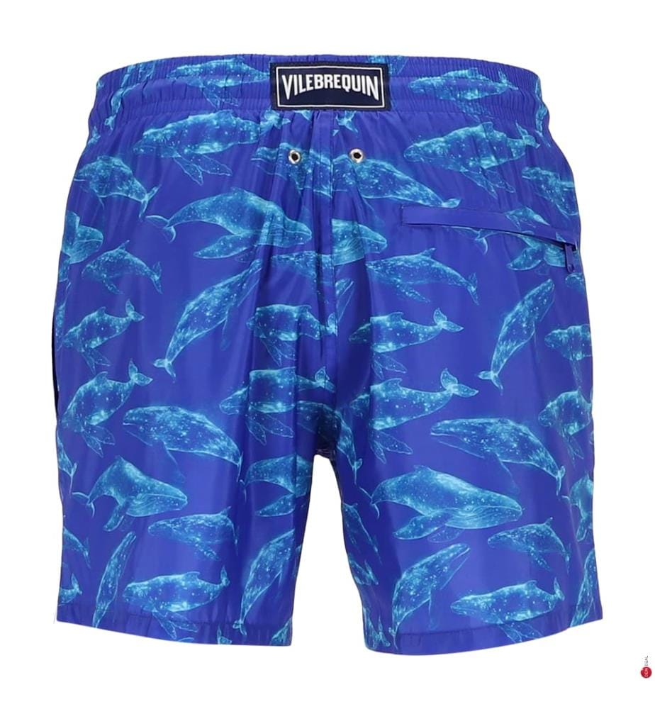 Pantaloncini da bagno ultraleggeri e impacchettabili Sparkling Whales - Versailles & Blue