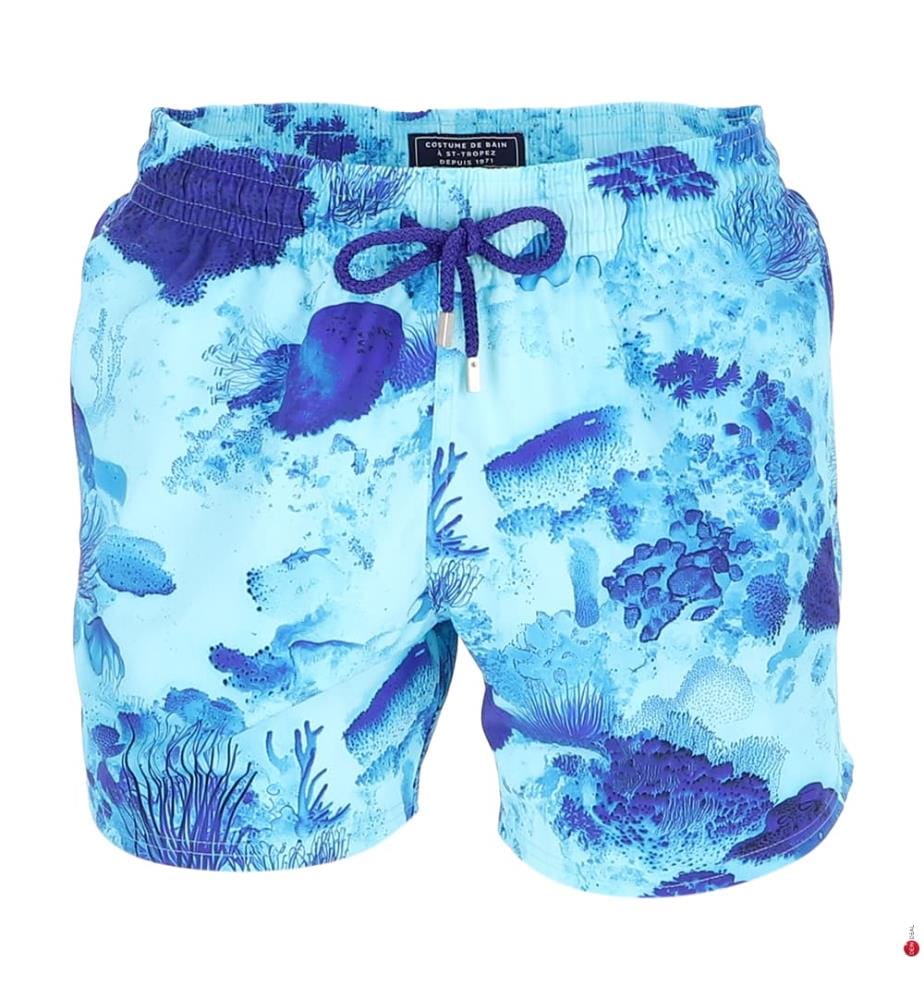 Kurze Stretch-Badeshorts Coral Reef - Oxygene & Blau