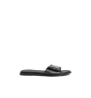 Mules Flat Slide Relock Lth - Noir