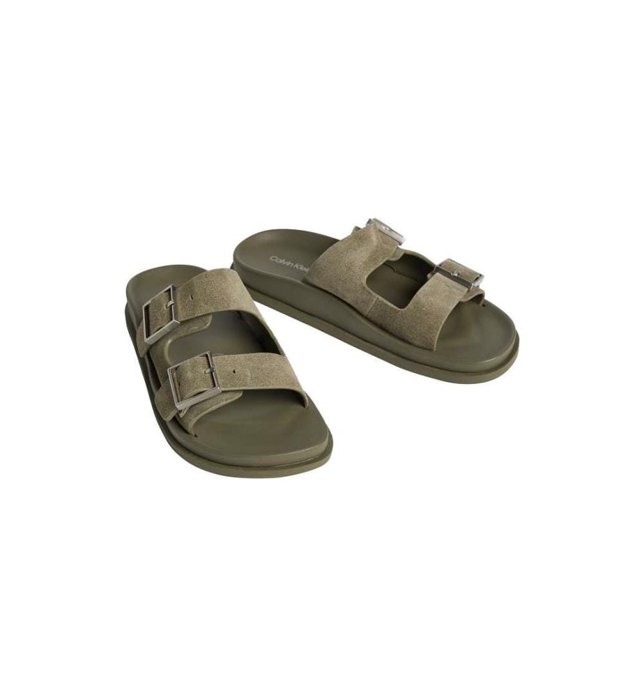 Sandales Double Bride en Daim - deep lichen green