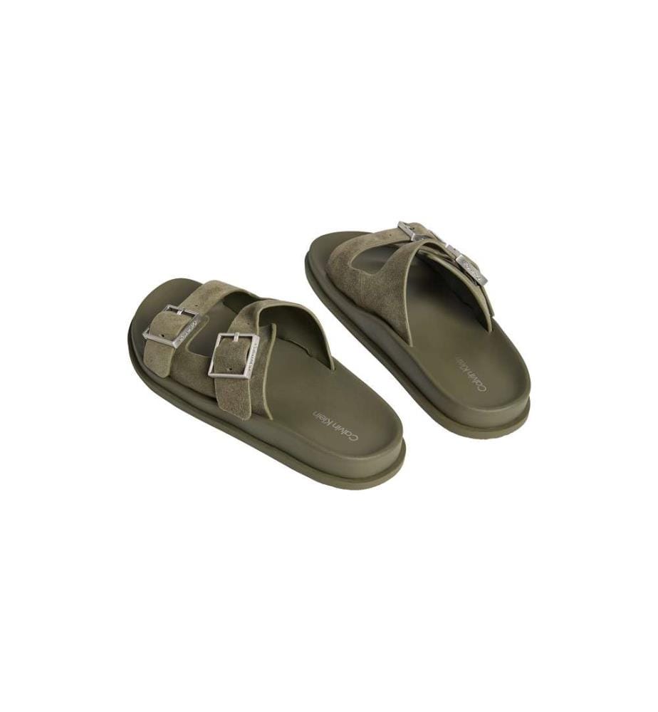 Sandales Double Bride en Daim - deep lichen green