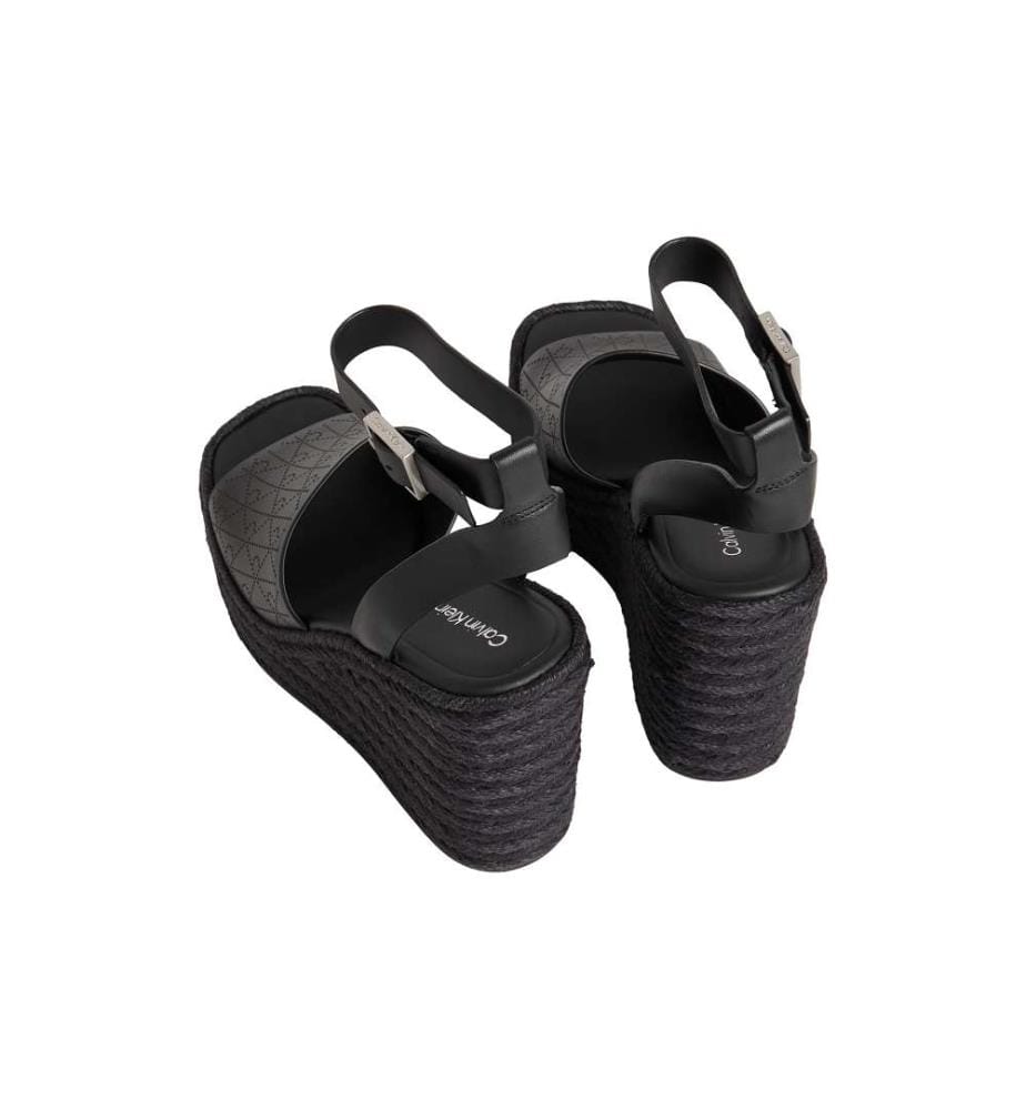 Espadrilles Sandalen mit Keilabsatz aus Leder - triple black