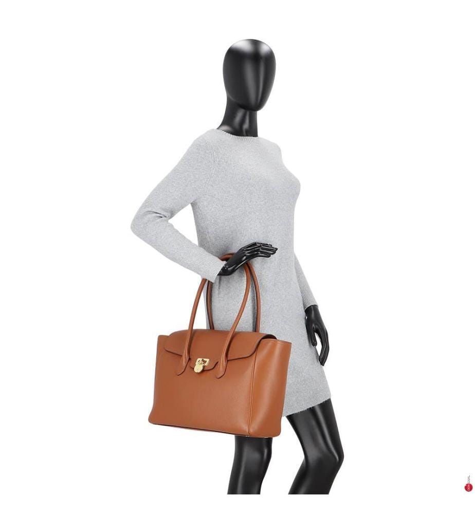 Tanner large satchel in grained leather - Lauren & Tan