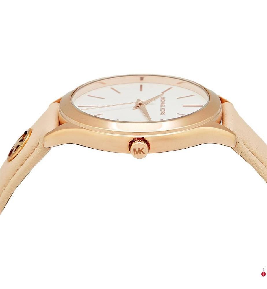 Schlanke Runway-Uhr mit Lederarmband - Roségold