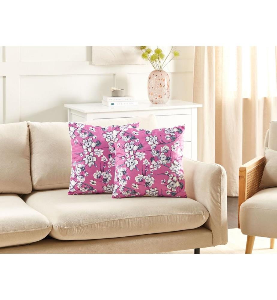Dekokissen 2er Set KOELERIA Samtstoff 45 x 45 cm Fuchsia Blumenmuster