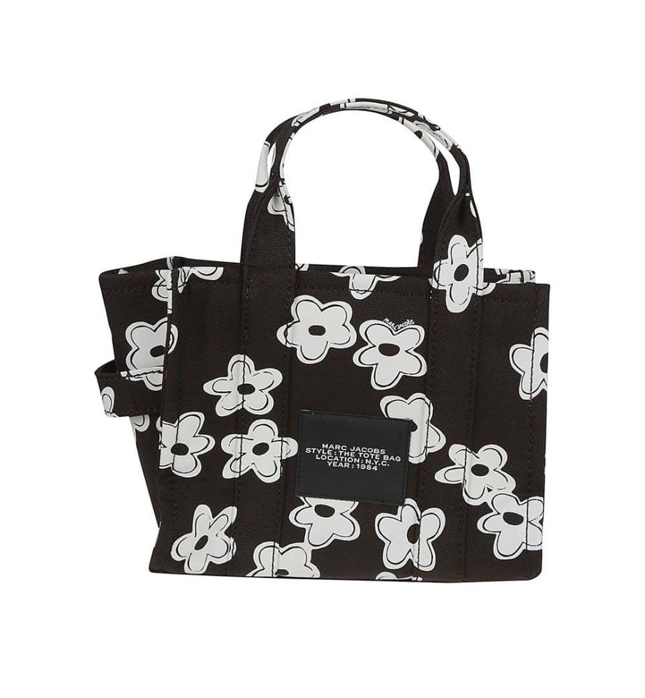 The Daisy Canvas Small Tote Bag - Noir avec fleurs blanches