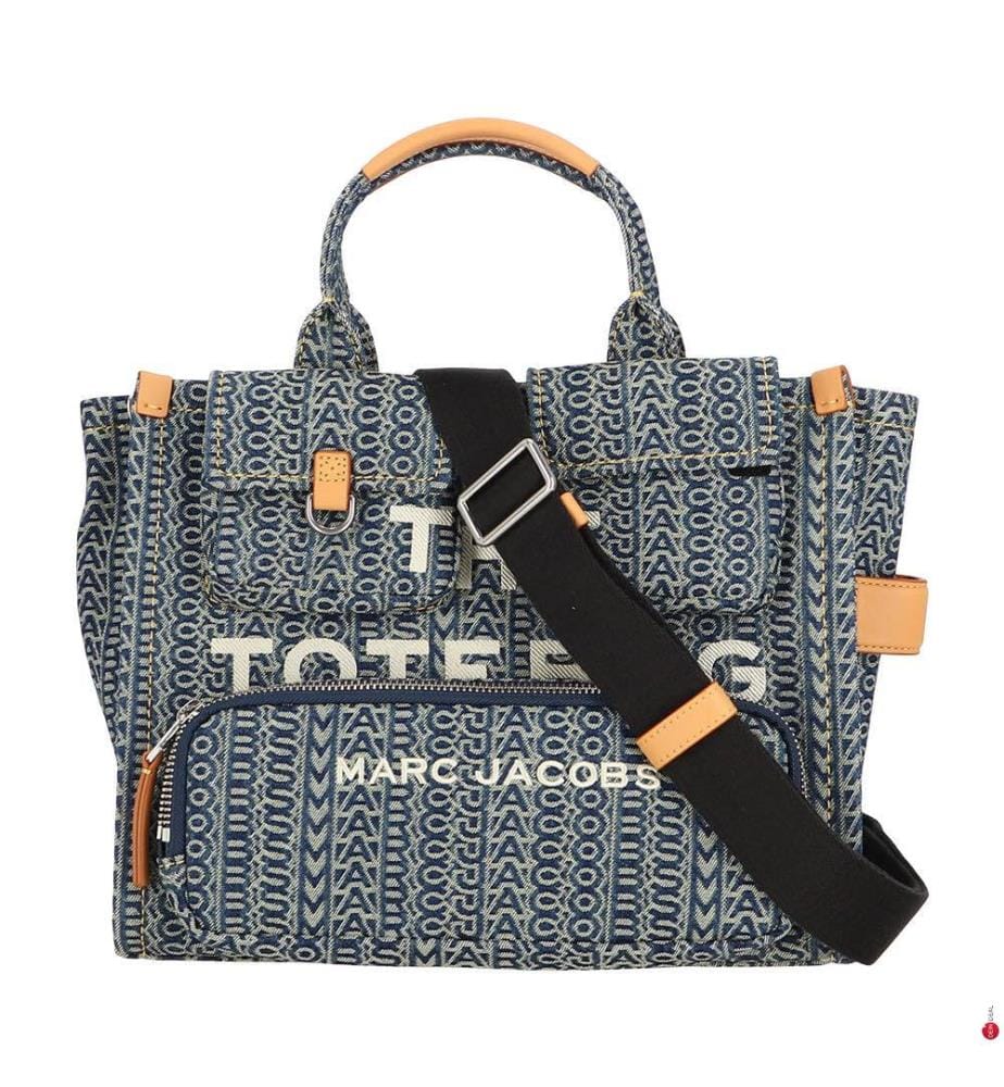 The Cargo Monogram Denim Medium Tote Bag - Sun Faded Denim