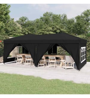 Partyzelt Faltbar mit Seitenwänden Schwarz 3x6 m