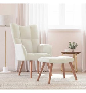 Relaxsessel mit Hocker Cremeweiss Samt