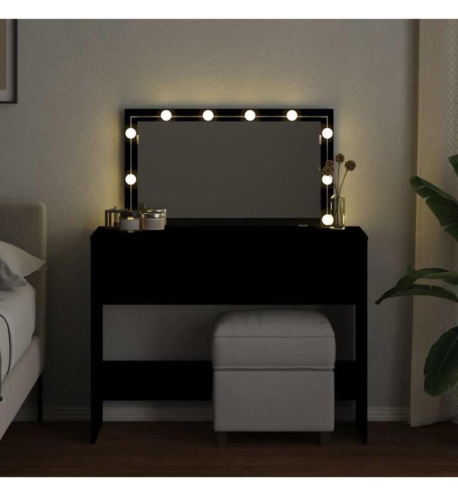 Coiffeuse avec LED noir 100x40x120 cm