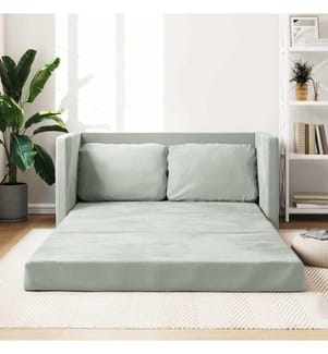 Bodensofa mit Schlaffunktion Hellgrau 122x204x55 cm Samt