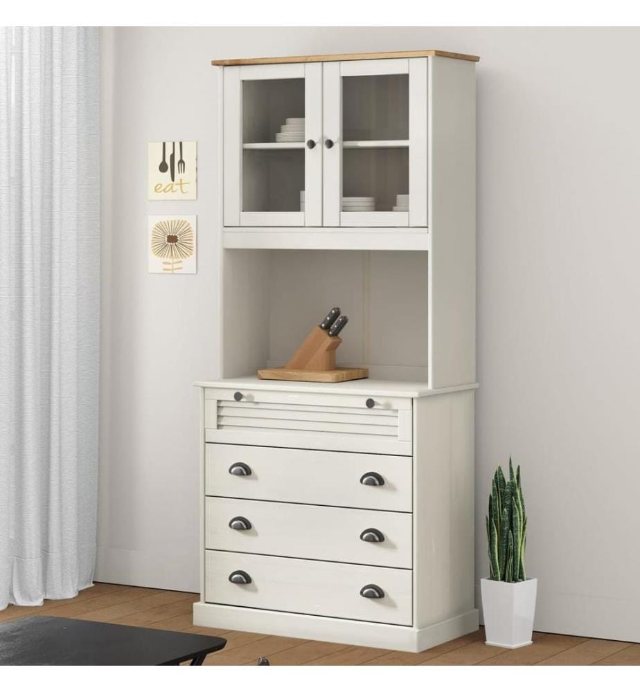 Buffet haut VIGO blanc 80x40x176 cm bois massif de pin