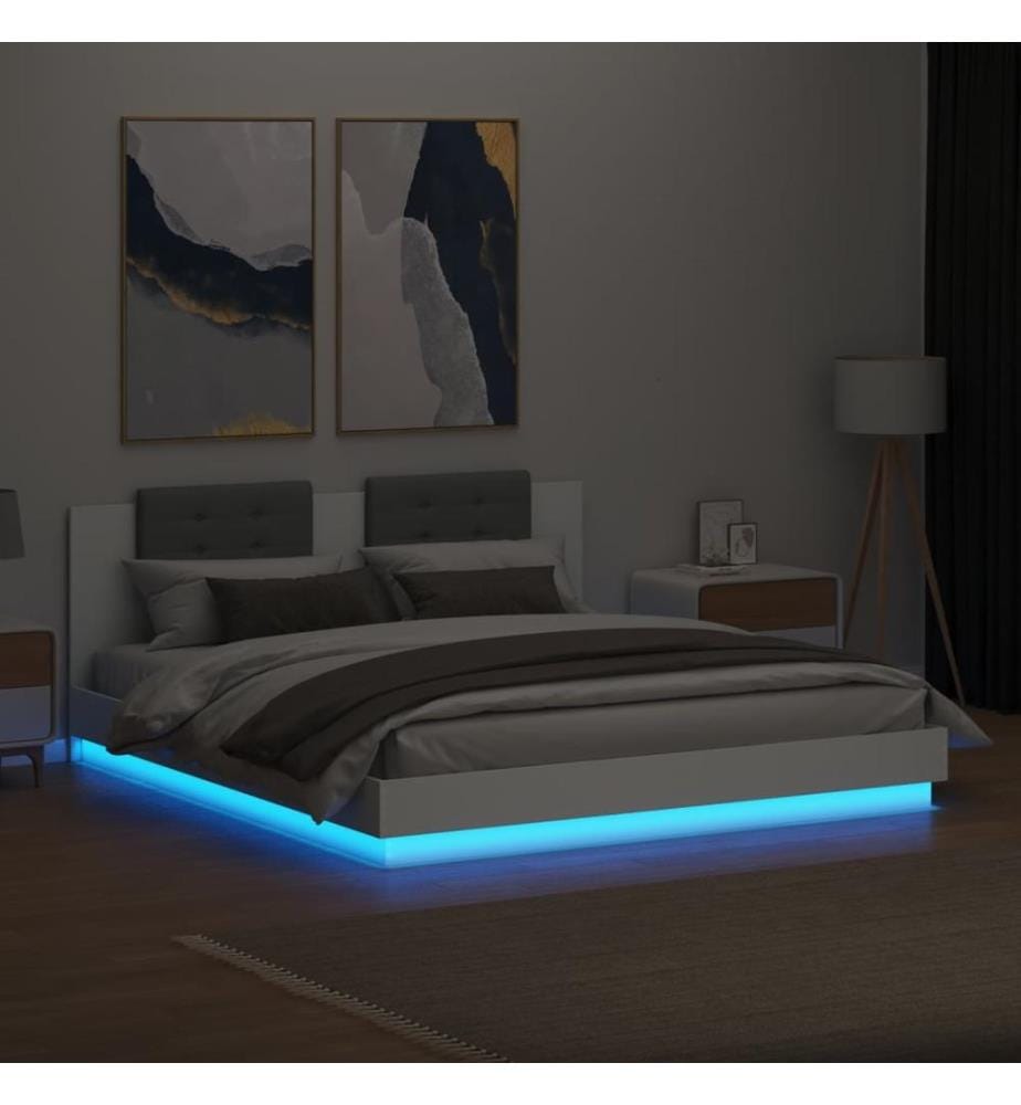 Cadre de lit avec LED sans matelas blanc 160x200 cm