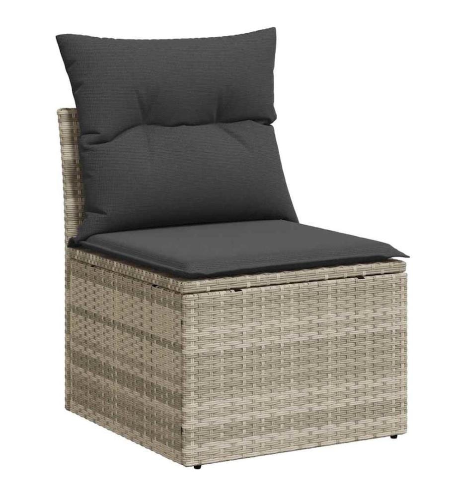 7-tlg. Garten-Sofagarnitur mit Kissen Hellgrau Poly Rattan