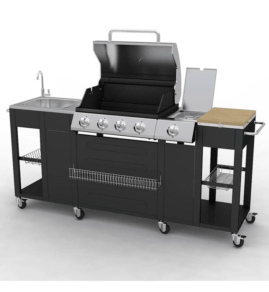Barbecue au gaz avec 4+1 zone de cuisson Noir