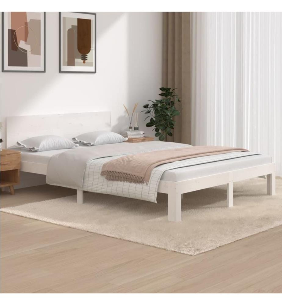 Cadre de lit sans matelas blanc bois de pin massif 140x200 cm