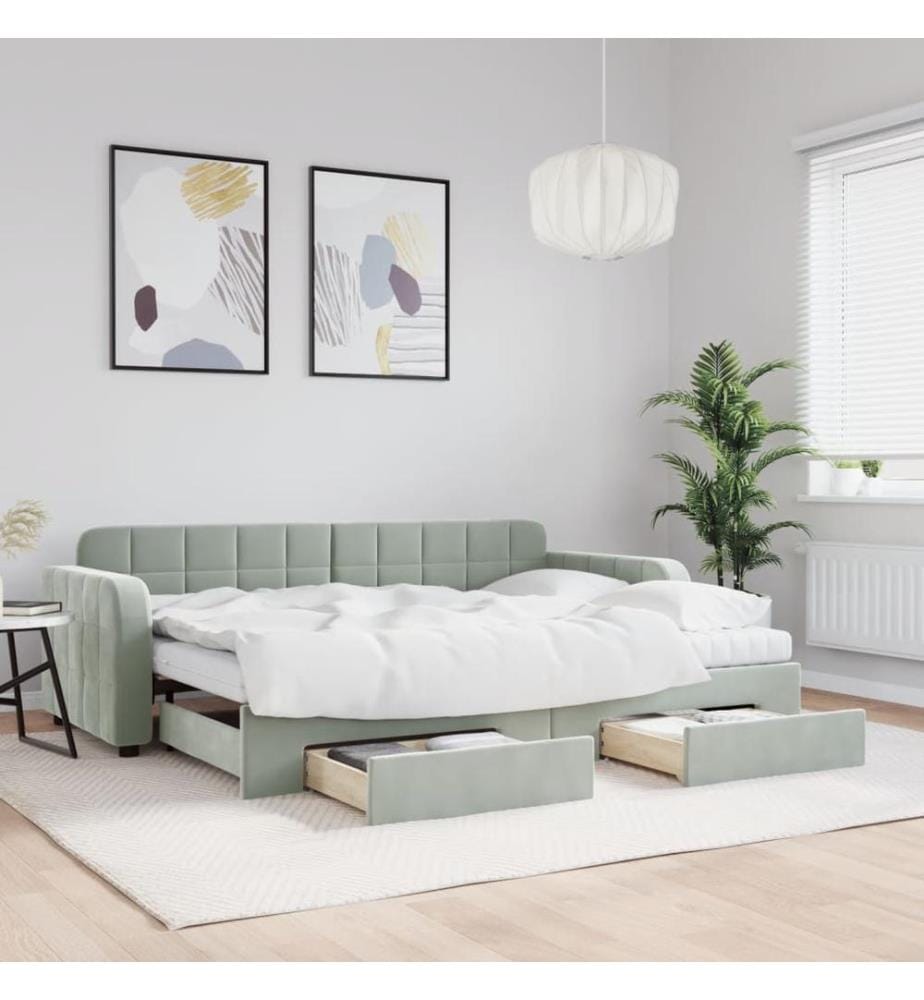 Tagesbett Ausziehbar mit Schubladen Hellgrau 80x200 cm Samt