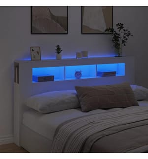 Tête de lit à LED blanc 180x18,5x103,5 cm bois d'ingénierie
