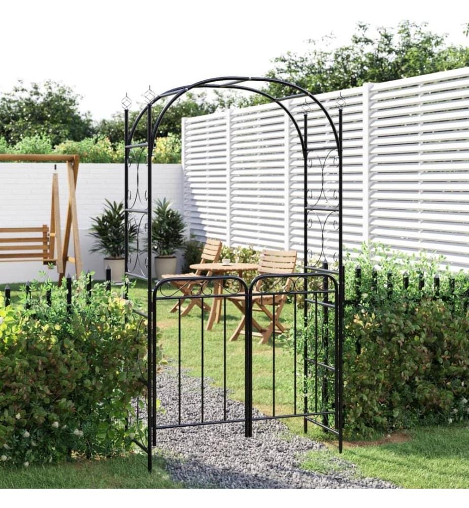 Gartenbogen mit Tor Schwarz 108x45x235 cm Stahl