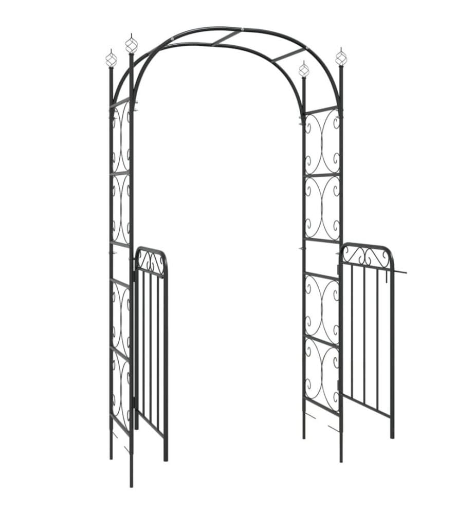 Gartenbogen mit Tor Schwarz 108x45x235 cm Stahl