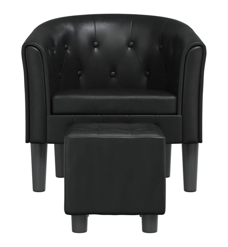 Clubsessel mit Fusshocker Schwarz Kunstleder