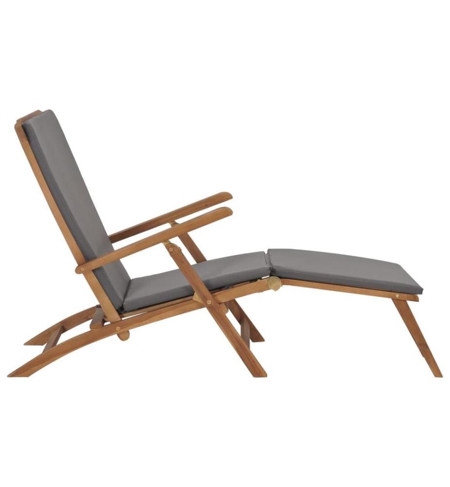 Liegestuhl mit Auflage Dunkelgrau Massivholz Teak
