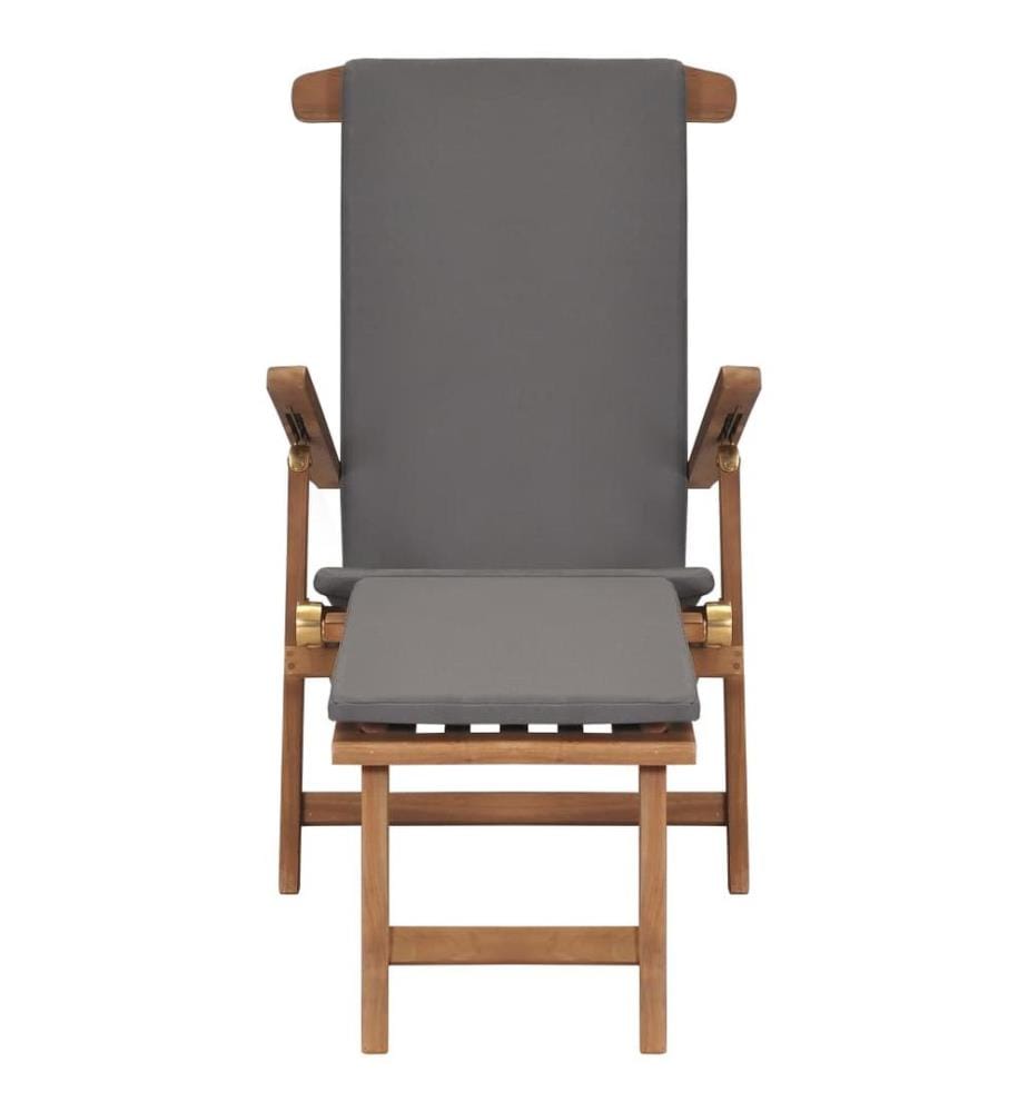 Liegestuhl mit Auflage Dunkelgrau Massivholz Teak