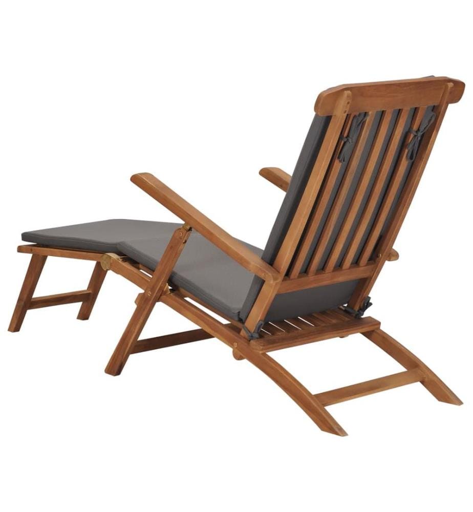 Liegestuhl mit Auflage Dunkelgrau Massivholz Teak