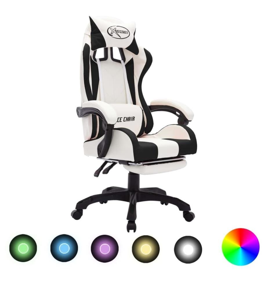 Fauteuil de jeux vidéo avec LED RVB Noir et blanc Similicuir