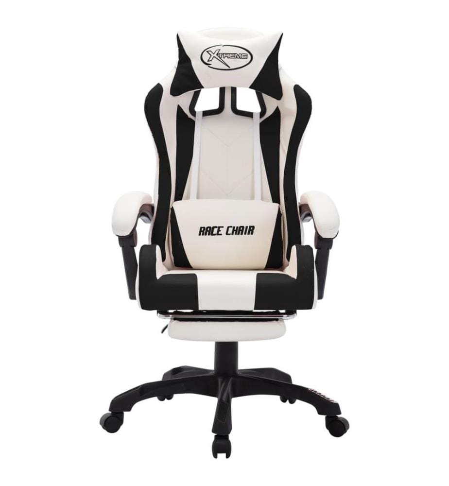 Fauteuil de jeux vidéo avec LED RVB Noir et blanc Similicuir