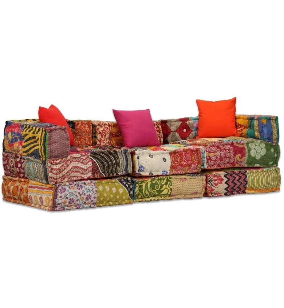 3-Sitzer Modularer Pouf Patchwork Stoff