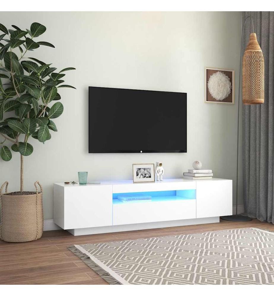 TV-Schrank mit LED-Leuchten Weiss 160x35x40 cm
