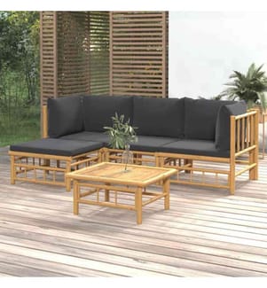 5-tlg. Garten-Lounge-Set mit Dunkelgrauen Kissen Bambus