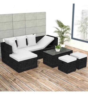 4-tlg. Garten-Lounge-Set mit Auflagen Poly Rattan Schwarz