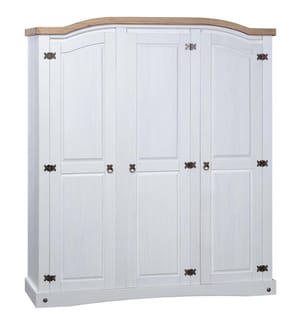 Kleiderschrank Mexiko-Stil Kiefernholz 3 Türen Weiss