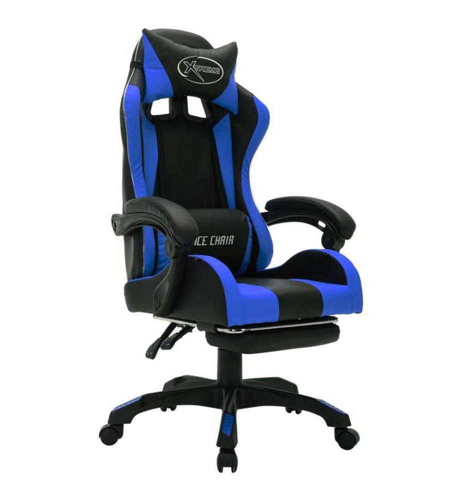 Fauteuil de jeux vidéo avec LED RVB Bleu et noir Similicuir