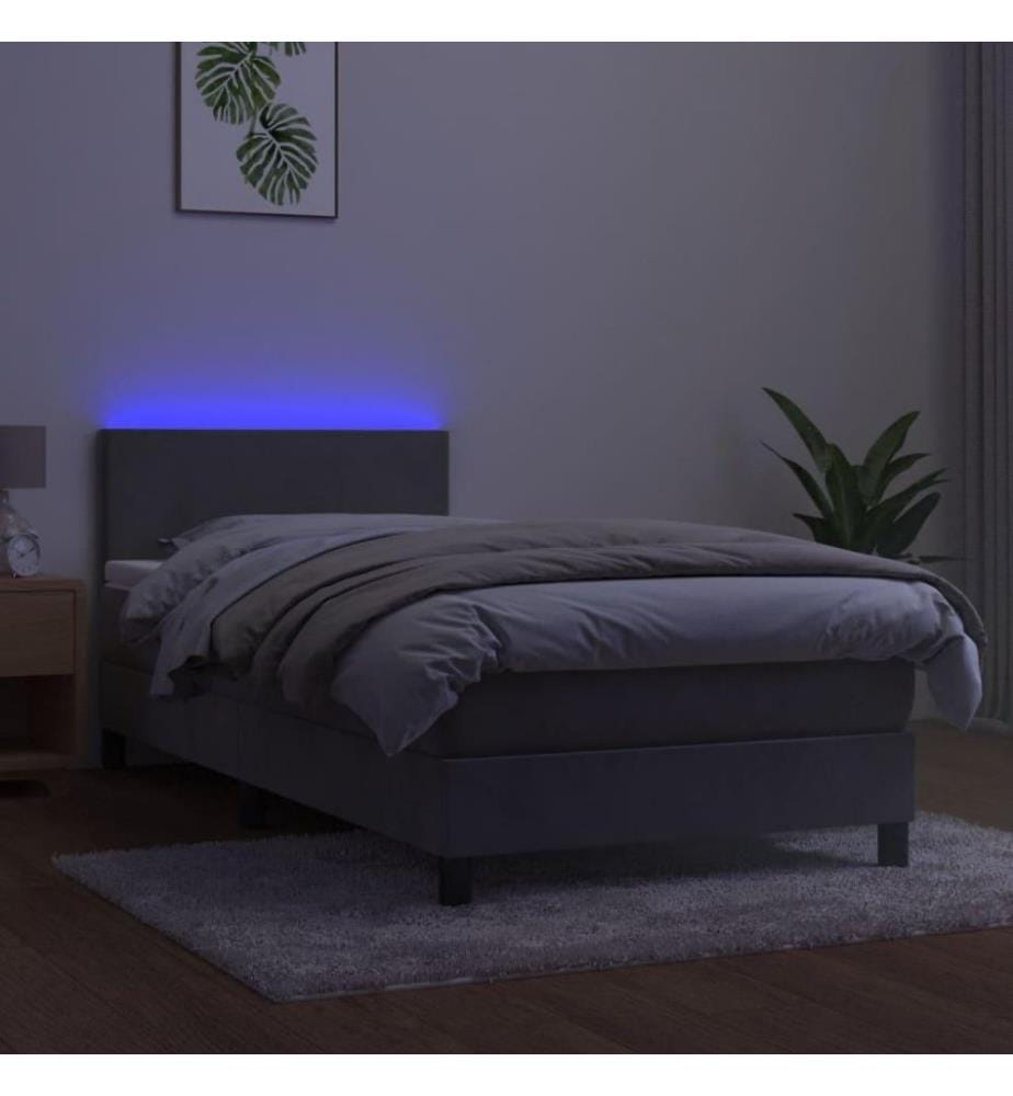Boxspringbett mit Matratze & LED Hellgrau 100x200 cm Samt