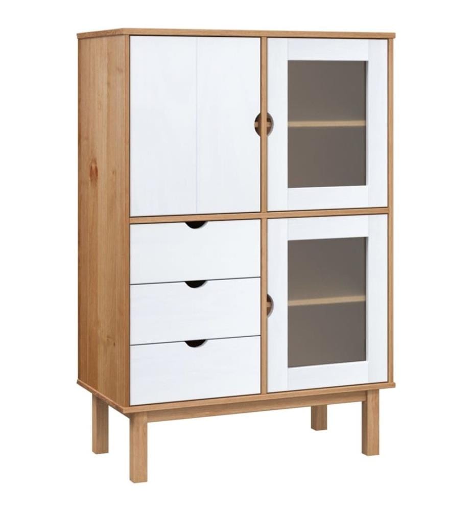 Buffet haut OTTA Marron et blanc 85x43x125 cm Bois massif pin