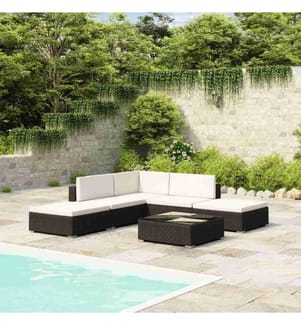 6-tlg. Garten-Lounge-Set mit Auflagen Poly Rattan Schwarz