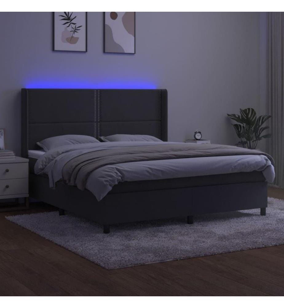 Boxspringbett mit Matratze & LED Dunkelgrau 160x200 cm Samt