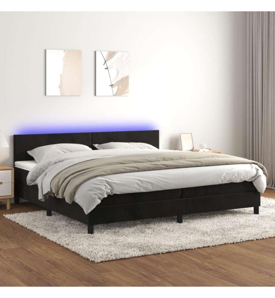 Boxspringbett mit Matratze & LED Schwarz 200x200 cm Samt